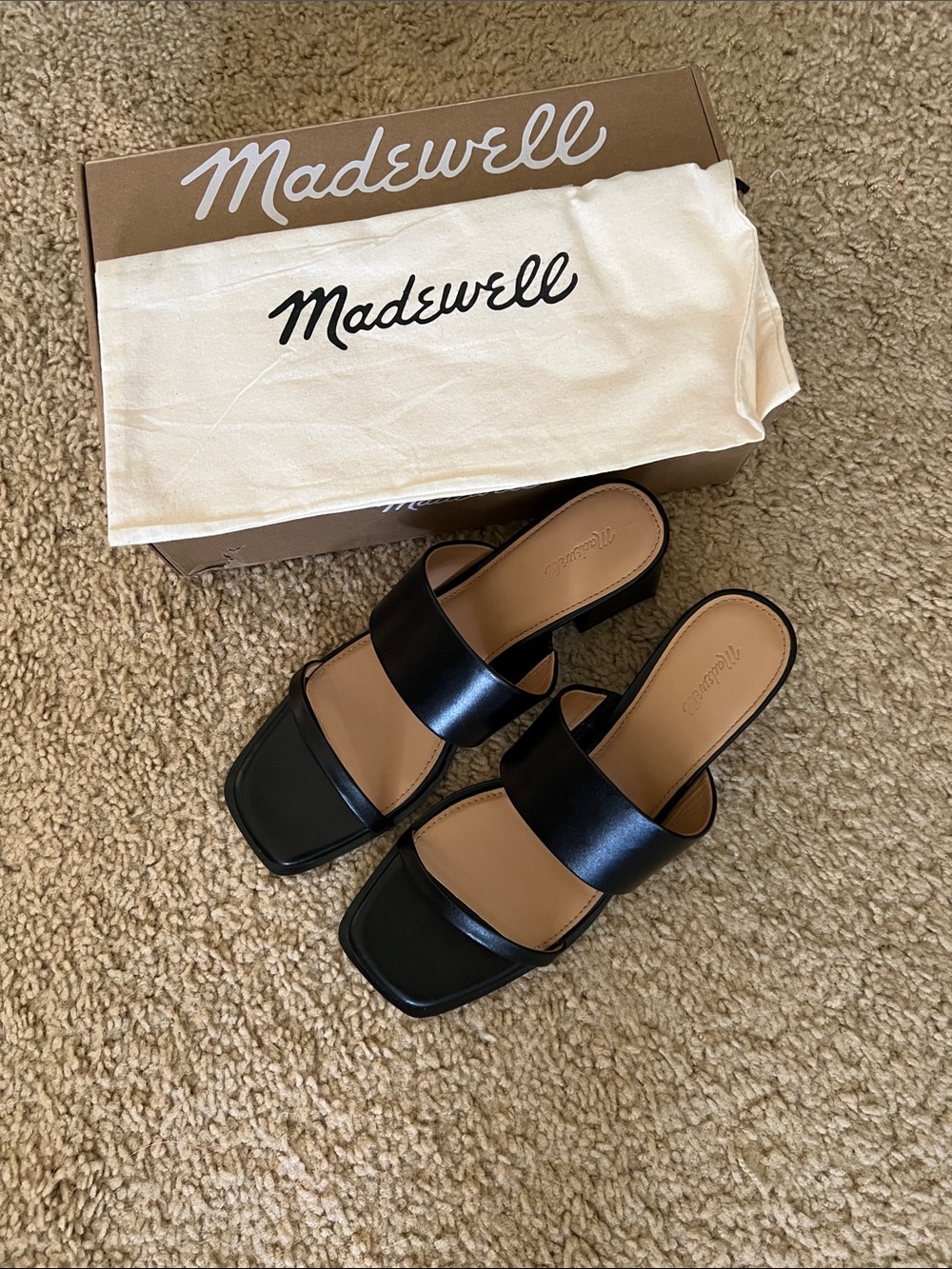 Madewell Black Leather Block Heel Sandals